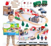 Green Series Kinderplay Train en Bois Enfant - Circuit Long de 378 cm Avec Véhicules et Rails - GS0010