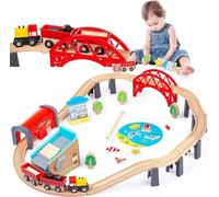 Green series Kinderplay Train en Bois Enfant - Trains et Véhicules & Rails Pack Train - Circuit Long de 213cm, Model GS6151