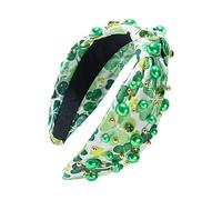 Green Shamrock Headband, St Patrick's Day Knotted Clover Headband, Embellished with Crystal Rhinestones, Irish Holiday Hair Accessory, St Patrick's Day Green Headband for Women