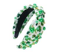Green Shamrock Headband, St Patrick's Day Knotted Clover Headband, Embellished with Crystal Rhinestones, Irish Holiday Hair Accessory, St Patrick's Day Green Headband for Women