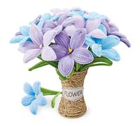 Green Slide Bouquet DIY Lys Bleus - Kit Fils Chenille Vase Osier | Vase galbé en osier inclus - Ø 10 cm - H. 17 cm