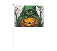 Green Spirit Horror Halloween Pumpkin Lot de 6 drapeaux et 10 drapeaux à main pour bâton de défilé, fête, bar, anniversaire