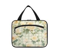 Green Spring Retro Plaids Yellow Flowers Hanging Travel Size Toilettes for Men with Hook Designer Foldable Bags for Toilettes Ladies Trip Bolsa para guardar maquillaje, Green Spring Retro Plaids