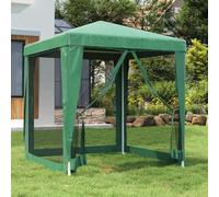 Green Tente de fête en polyéthylène haute densité 2 x 2 m, canopy pop-up avec 4 parois latérales en maille, abri imperméable et résistant aux UV pour patio, plage, camping, festivals, cadre en fer