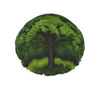 Green Tree Bonnet de douche réutilisable et imperméable pour homme et femme avec bande élastique double couche lavable pour toutes les coiffures, facile à transporter