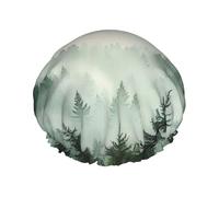 Green Tree Forest Bonnet de douche imperméable réutilisable pour femme - Couvre-cheveux élastique pour bain, spa, voyage et utilisation quotidienne