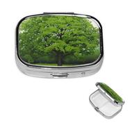 Green Tree Pilulier carré portable à 2 compartiments pour poche ou sac à main, pilulier hebdomadaire, organiseur décoratif en métal pour médicaments, vitamines, cadeau de voyage