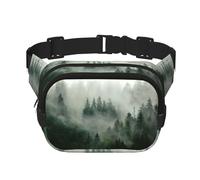 Green Tree Sac banane carré double couche imprimé paysage brumeux pour homme et femme, noir, One Size