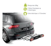 Green Valley 160668 Porte-Vélos Plateforme sur Attelage Voiture Tilting - 3 Vélos Classiques (2 Électriques VAE Max) - Pliable, Inclinable & Sécurisé - 60kg