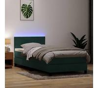 Green Velvet Bed Frame with LED Lights and Adjustable Headboard, 90x210 cm Complete Bed Set Including Pocket Spring Mattress and Topper, Dark Green Velour Bedroom Furniture for Modern Home Decor
