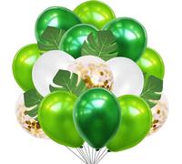Green White Gold Balloons 50 Pieces, Jungle Dark Green Light Green With 10 Palm Leaves For Birthday Wedding Safari Tropical Summer Party