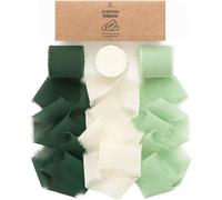 Green & White Handmade Chiffon Ribbon With Fringes,Total 3.8cm X 19.2m,Frayed Ribbon For Wedding Invitations,Bridal Bouquets,Gift Wrapping,Diy