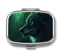 Green Wolf Pilulier avec 2 compartiments, pilulier carré portable, pilulier de vitamines pour poche, sac à main et voyage