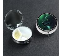 Green Wolf Pilulier rond portable à 3 compartiments pour poche ou sac à main Petit planificateur hebdomadaire de médicaments de voyage avec miroir décoratif en métal Porte-vitamines Cadeau