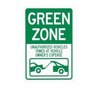Green Zone Panneau d'avertissement en métal « Unauthorized Vehicles Towed At Vehicle Owner's Expense » - Panneau d'avertissement de sécurité - Parfait pour décoration murale de rue - 20,3 x 30,5 cm