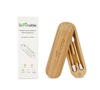 Greenable ® Coton-tiges en bambou et silicone [lot de 2] - Coton-tiges réutilisables et durables pour les oreilles - Démaquillant beauté avec rangement - Q-Tips sans plastique - Vegan & sans BPA