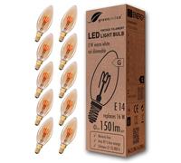 greenandco 10x Ampoule à Filament LED Vintage | ambre | E14 C35 | 2W 150lm | 2000K blanc extra chaud | 360° | 230V | sans scintillement | non-dimmable