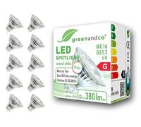 greenandco 10x Ampoule LED MR16 GU5.3 | CRI 90+ | 6W 380 lm | 4000K blanc neutre | 36° | 12V AC/DC | non dimmable