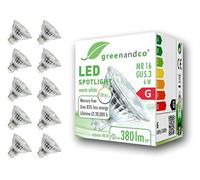 greenandco 10x Ampoule LED MR16 GU5.3 | CRI 97+ | 6W 380 lm | 2700K blanc chaud | 36° | 12V AC/DC | non dimmable