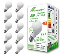 greenandco 10x IRC 90+ Ampoule à Filament dépolie LED E27 6W (équivalent 48W) 600lm 2700K (blanc chaud) 360° 230V Verre, aucun scintillement, non-gradable