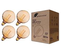 greenandco 4x Ampoule à LED Décorative Style Vintage | E27 G125 | ambre | 4W 200lm | 1800K blanc très chaud | 320° | 230V | aucun scintillement | non-dimmable