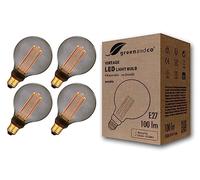 greenandco 4x Ampoule à LED Décorative Style Vintage | E27 G95 | gris fumé | 4W 100lm | 1800K blanc très chaud | 320° | 230V | aucun scintillement | non-dimmable