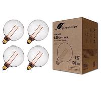 greenandco 4x Ampoule à LED dimmable | Décorative Style Vintage | E27 G125 | clair | 3,5W 120lm | 1800K blanc très chaud | 320° | 230V | aucun scintillement