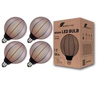 greenandco 4x Ampoule à LED dimmable décorative style vintage noir à motifs (feuilles) E27 G125 4W 100lm 1800K (blanc très chaud) 300° 230V, aucun scintillement