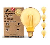 greenandco 4x Ampoule E27 Vintage dimmable LED G95 ambre 3,5W 120lm 1800K | Ampoule décorative, blanc très chaud, aucun scintillement, dimmable
