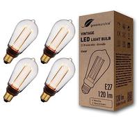 greenandco 4x Ampoule E27 Vintage dimmable LED ST64 clair 3,5W 120lm 1800K | Ampoule décorative, blanc très chaud, aucun scintillement, dimmable