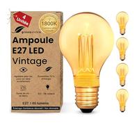 greenandco 4x Ampoule E27 Vintage LED A60 ambre 2W 65lm 1800K | Ampoule décorative, blanc très chaud, aucun scintillement, non-dimmable