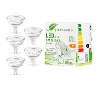 greenandco 5x MR16 GU5.3 | dimmable | remplace 45W | blanc chaud 3000K | IRC 90+ | 6,5W 510 lm | 38° | sans scintillement | Ampoule LED COB | 12V AC/DC