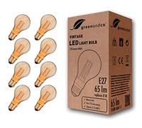 greenandco 8x Ampoule à LED Décorative Style Vintage | E27 A60 | ambre | 2W 65lm | 1800K blanc très chaud | 320° | 230V | aucun scintillement | non-dimmable