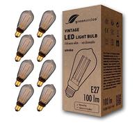 greenandco 8x Ampoule à LED Décorative Style Vintage | E27 ST64 | gris fumé | 4W 100lm | 1800K blanc très chaud | 320° | 230V | aucun scintillement | non-dimmable