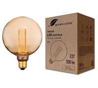 greenandco Ampoule à LED Décorative Style Vintage | E27 G125 | ambre | 4W 200lm | 1800K blanc très chaud | 320° | 230V | aucun scintillement | non-dimmable