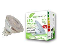 greenandco Ampoule LED MR16 GU5.3 | CRI 90+ | 6W 360 lm | 3000K blanc chaud | 110° | 12V AC/DC | non dimmable