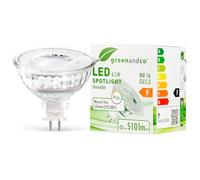 greenandco MR16 GU5.3 | dimmable | remplace 45W | blanc chaud 3000K | IRC 90+ | 6,5W 510 lm | 38° | sans scintillement | Ampoule LED COB | 12V AC/DC