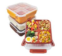 greenandlife Lot de 4 Bento Lunch Box, 4 compartiments, réutilisables pour la préparation des repas, Boite Repas pour Enfants Adultes, pour Micro-onde Lave-vaisselle