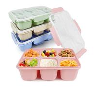 greenandlife Lot de 4 Bento Lunch Box, 6 compartiments, réutilisables pour la préparation des repas, Boite Repas pour Enfants Adultes, pour Micro-onde Lave-vaisselle