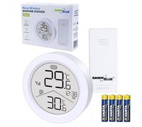 GreenBlue GB162 Station météo sans fil avec capteur extérieur IP44 | Température intérieure et extérieure | Mémoire Min/Max | Grand écran LCD | Portée 60 m | 4 piles AAA