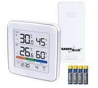 GreenBlue GB169 Station Météo sans Fil avec Capteur Extérieur - Température Intérieure et Extérieure, Humidité, Horloge, Alarme, Indicateur de Confort, Écran LCD, Portée de 60 m, 4 piles AAA