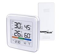 GreenBlue Station météo sans fil GB169 – Temp. int./ext., Humidité, Horloge/Alarme, LCD, Portée 60 m