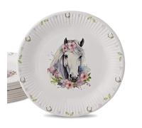 GREENBOX Lot de 8 assiettes jetables en carton - Motif cheval - 23 cm - Sans plastique - Pour anniversaire d'enfant