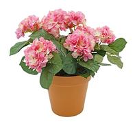 GreenBrokers Bouquet de Fleurs artificielles d'hortensia Rose de qualité supérieure dans Un Pot Couleur Terre Cuite (50 cm) avec Neuf grappes de Fleurs pour la Maison ou l'extérieur