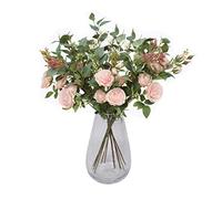 GreenBrokers Bouquet de pêche Artificielle de qualité supérieure emballé dans Un Cadeau - 10 pièces d'arrangement Floral avec pivoines, Fleurs de sureau, Baies et Verdure