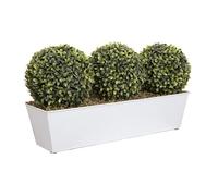 GreenBrokers Buis Artificiel Triple Boule Aglaia dans boîte en étain Blanc incliné 54 cm