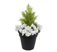 GreenBrokers Géraniums artificiels en Soie synthétique avec topiaire de conifères dans Un Pot Noir idéal pour la Maison, la terrasse, Le Jardin, la Vie extérieure 58 cm