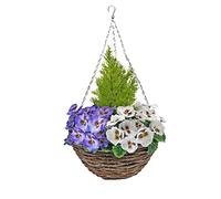GreenBrokers Grand Panier à Suspendre en Imitation Soie Violette et Blanc en rotin conifère idéal pour la Maison, Le Travail, la Vie en Plein air - 67 cm