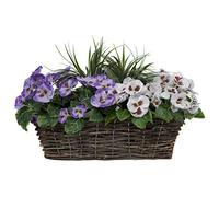 GreenBrokers Jardinière Artificielle en rotin avec pensées et Herbes Violettes et Blanches