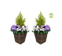 GreenBrokers Lot de 2 Pots de Fleurs artificiels avec pensées Violettes et Blanches et conifères et cèdre Topiary Violet et Blanc